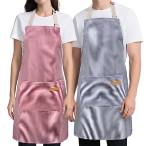 Style-Carry 2 Pack Striped Poly Cotton Kitchen Aprons with Pockets, Black White and Red White Stripe Adjustable Cooking Aprons for Kitchen Gardening Use