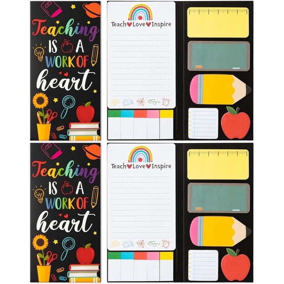 Style-Carry 2 Pcs "Teaching Is a Work of Heart" Multicolor Sticky Notes Kit, with Lined Pads, Labels, Other Shapes Sticky Notes (Black)