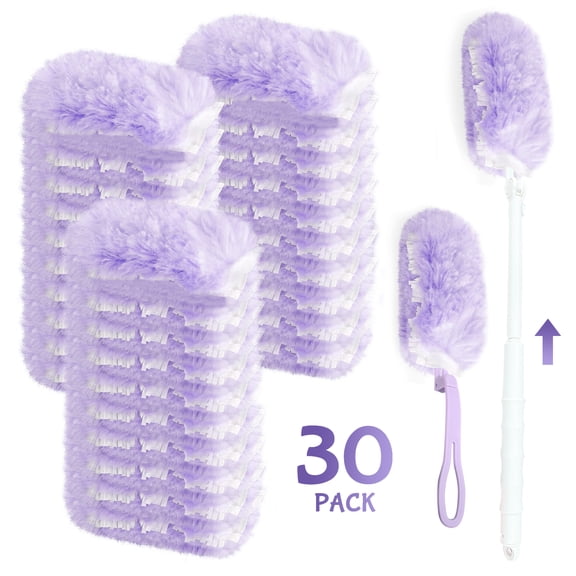 Style-Carry 30 Pack Duster Refills with Handles, Disposable Dusting Refills, Extendable Duster Kit for Home, Blinds and Office Cleaning( Purple )