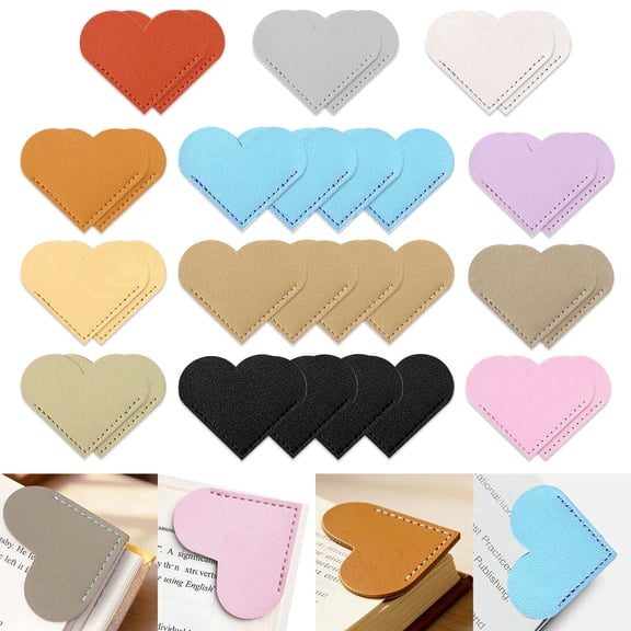Style-Carry 30 Pieces Leather Heart Bookmarks, Multi Color Page Marker Book Accessories for Reading Book Journal Notebook