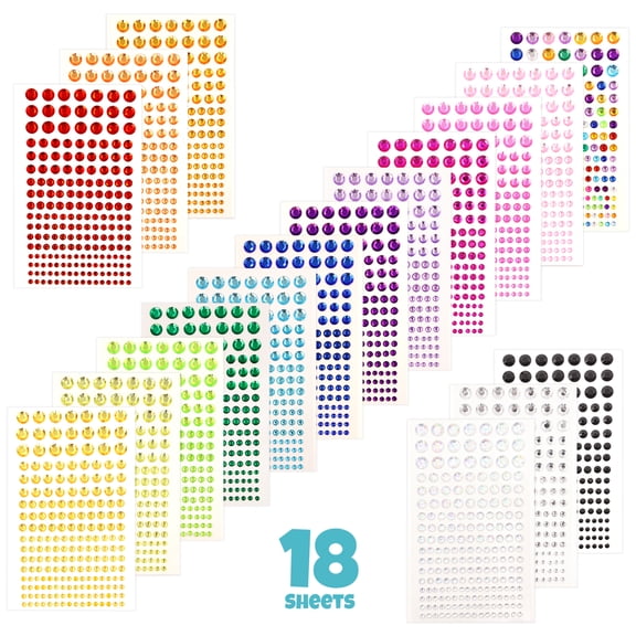Style-Carry 3600 Count Self Adhesive Vinyl Rhinestone Gem Stickers 18 Sheets Multicolor Round Crystal Craft Gems for Scrapbook DIY Decor Accessory Embellishment