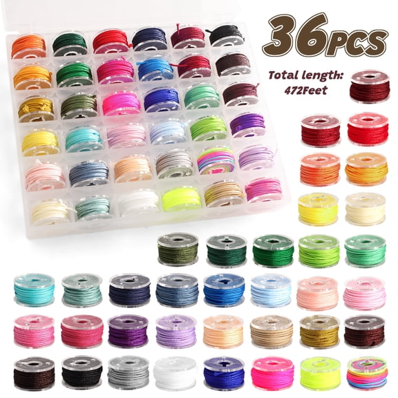 Style-Carry 36 Spools Mixed Color Nylon Braiding Cord Set, 0.8mm 472 Feet Sturdy Elastic String Cord for Jewelry Making, Necklaces, Beading and Crafts