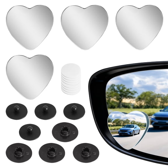 Style-Carry 4 Pcs Heart Shaped Blind Spot Mirrors, Glass ABS Adjustable Blind Spot Mirrors for Enhanced Safety, Universal Fit Self Adhesive Car Side Mirrors