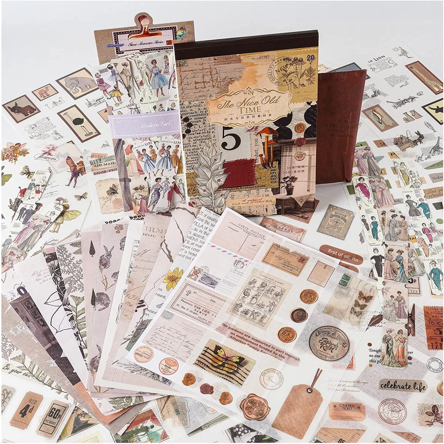 Style-Carry 453 Pcs Vintage Stickers for Journaling Scrapbooking Supplies,  Ephemera Pack with Scrapbook Papers Retro People Scrap Booking Supplies Kit  