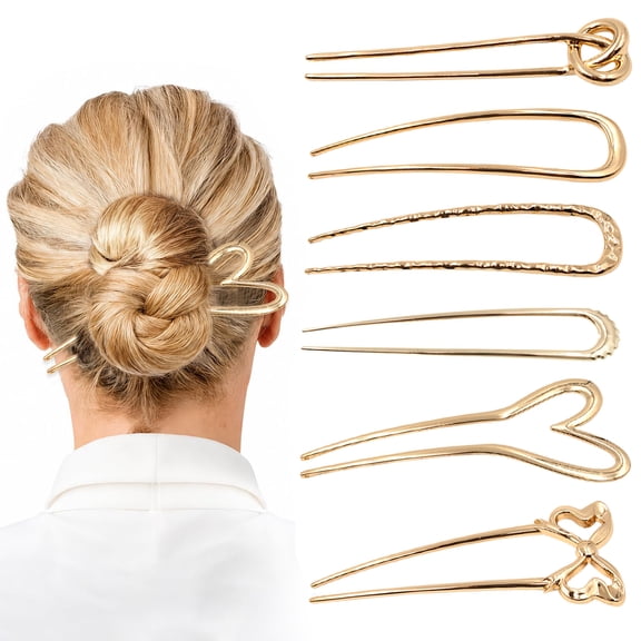 Style-Carry 6 Pack Gold French Hair Pins, Metal U-Shaped Hair Accessories for Women Daily Twists Buns Updos, Elegant Hairstyle Dcor