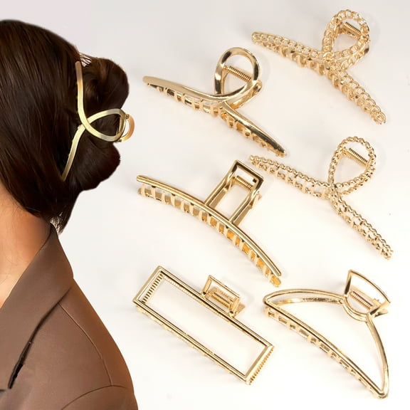 Style-Carry 6 Pcs Large Metal Hair Claw Clips for Thick Hair, Non-Slip Gold Color Jaw Clamps, Fashion Styling Hair Accessories for Women Girls