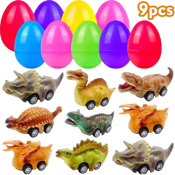 Style-Carry 9 Pcs Easter Eggs with Dinosaur Pull Back Cars, Easter Party Favors for Kids, Easter Egg Toys, Easter Theme Party, Easter Basket Stuffers, Easter Egg Hunt