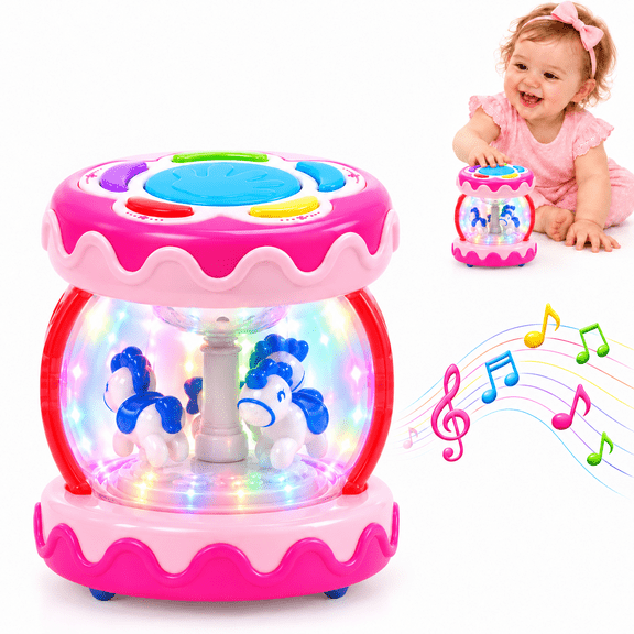 Style-Carry Baby Toys 6 to 12 Months, Musical Learning Infant Toys 12-18 Months - Rotating Light up Baby Music Crawling Toys Educational Toy for Girls