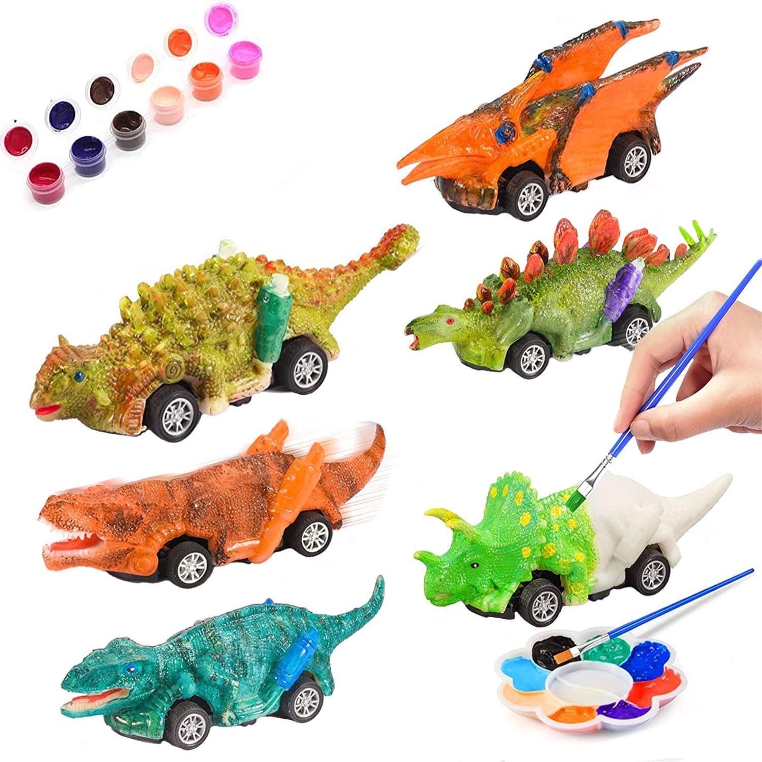 Dinosaur Toy Pull Back Cars, Dinosaur Painting Kit for Kids, Arts and Craft Gift for Toddlers Boys Ages 2 3 4 5, Kids Easter Crafts Christmas Crafts