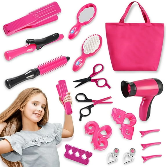 Style-Carry Girl Makeup Kit, Pretend Play Hair Salon Set for Little Girls, Toddler Toys Doll Accessories, Kids Hair Salon Playset Toys for 3 4 5 6 7 Year Old Girls Christmas Birthday Gifts Ideas
