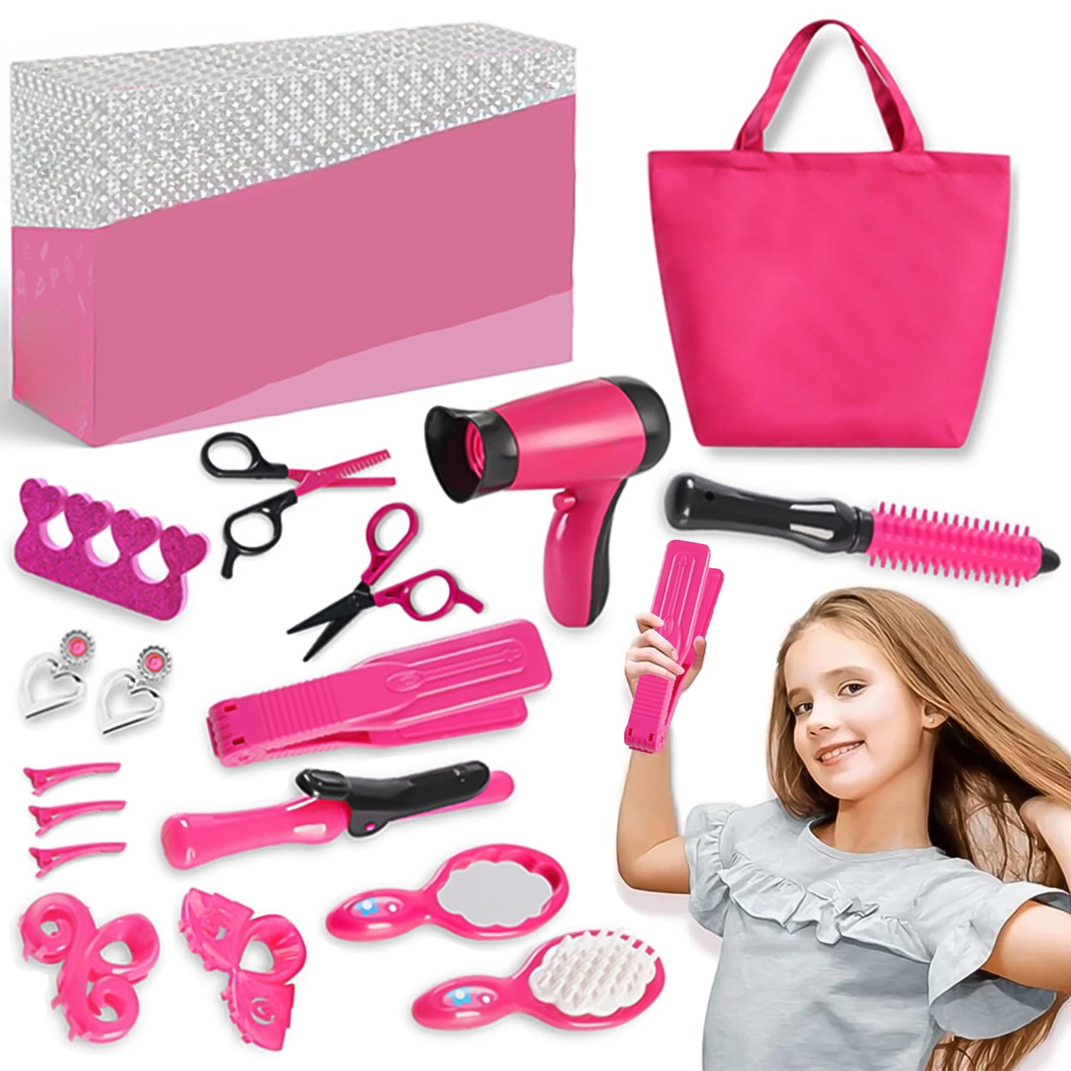 StyleCarry Girl Makeup Kit, Pretend Play Hair Salon Set for Little