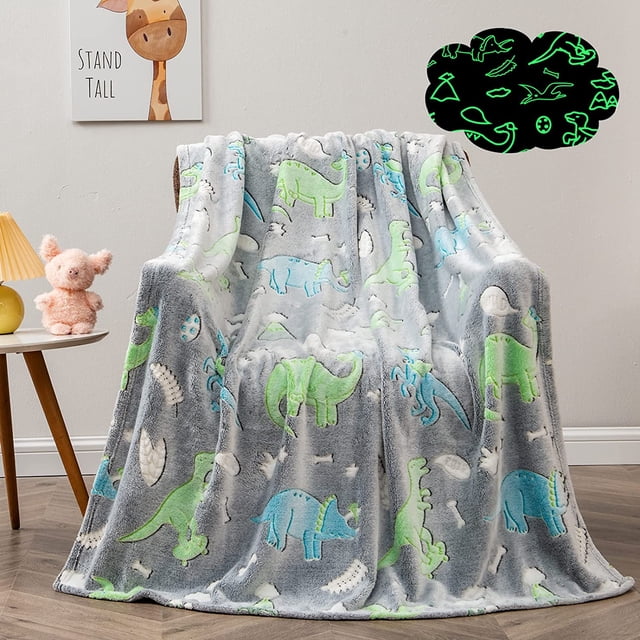 StyleCarry Dino Kids Soft Throw, Glow in Dark Dinosaur Blanket Gift