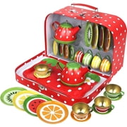 Style-Carry Kids Tea Set for Little Girls, Princess Tea Party Set for Toddlers Flower Design Toy Tea Set, Pretend Play Toys for Girls 3 4 5 6 Year Old Toddlers Fruit