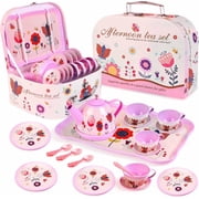 Style-Carry Kids Tea Set for Little Girls, Princess Tea Party Set for Toddlers Flower Design Toy Tea Set, Pretend Play Toys for Kids