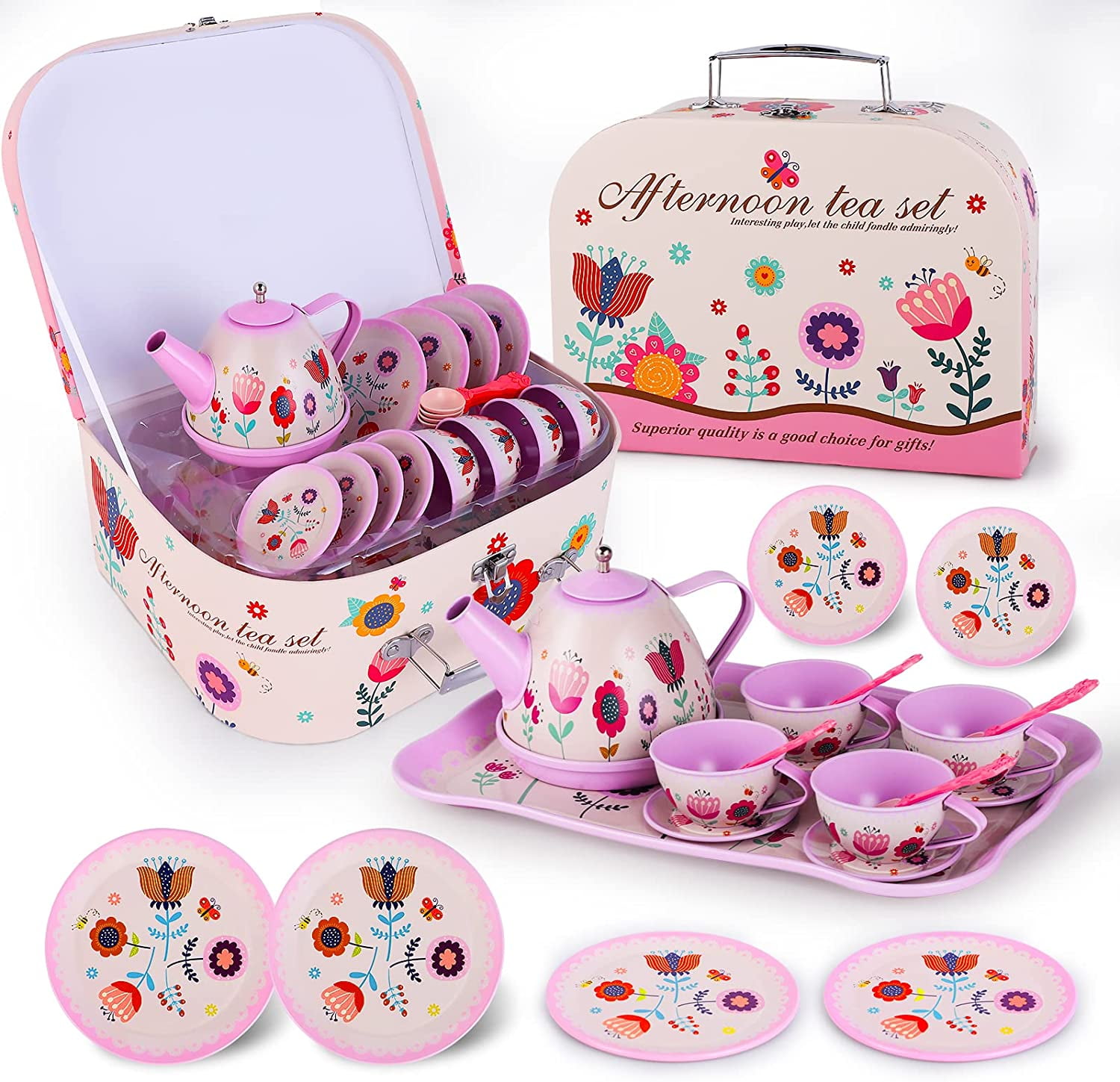 Style-Carry Kids Tea Set for Little Girls, Princess Tea Party Set for