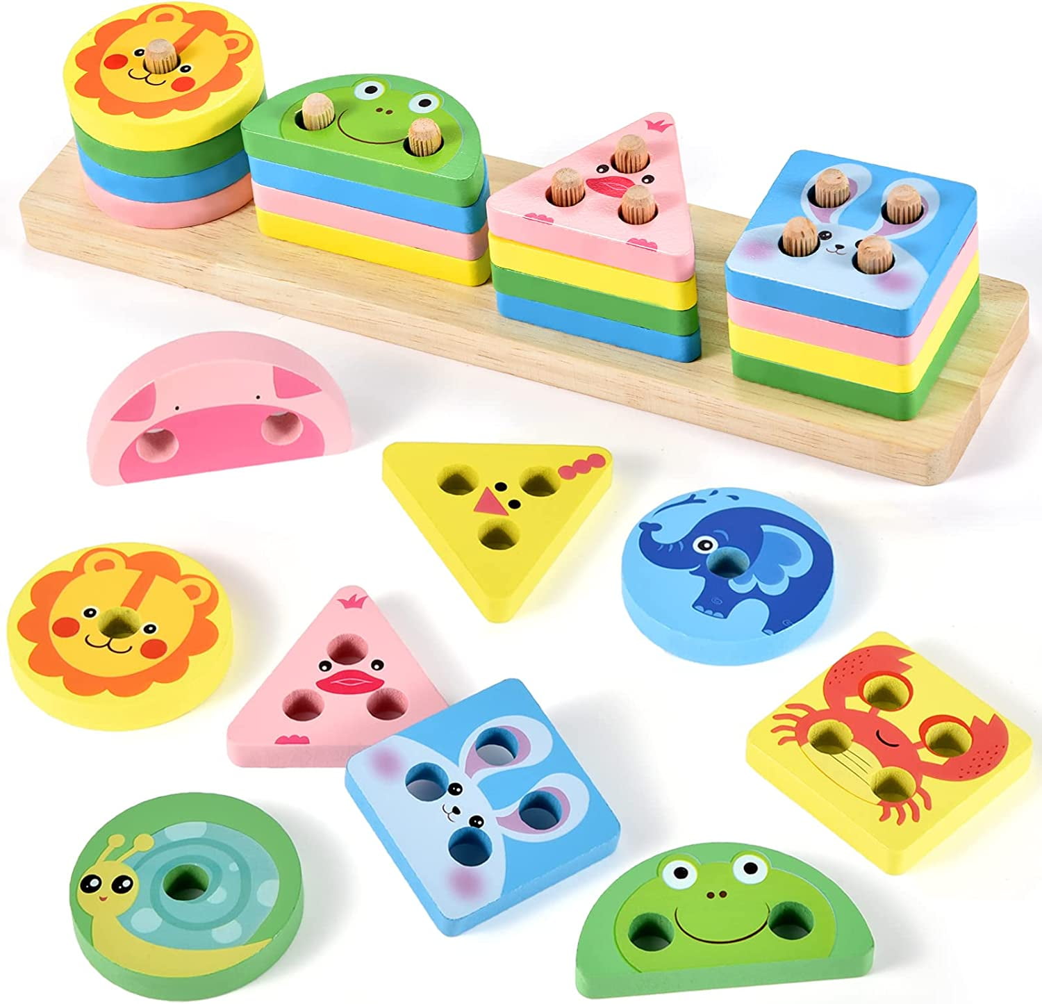 Style-Carry Montessori Learning Toys for 1 2 3 Year Old, Wooden Sorting ...