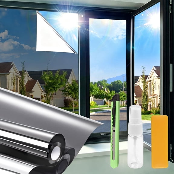 Style-Carry Silver Grey One Way Reflective Static Window Film Roll 23.6 inch x 78.7 inch Heat UV Blocking Privacy Window Tint for Home Bedroom Kitchen Sunroom Glass