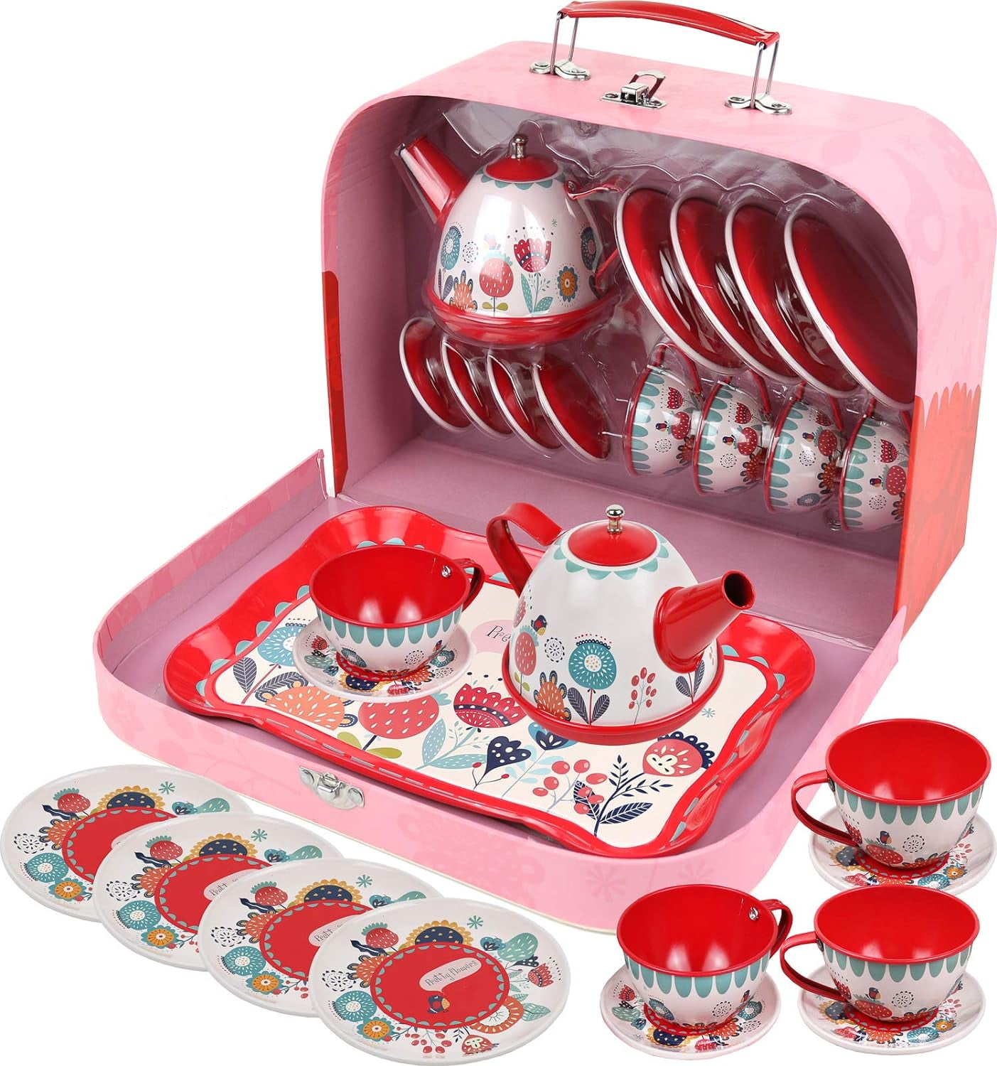 Style-Carry Tea Set for Little Girls, Pretend Play Tea Party Set