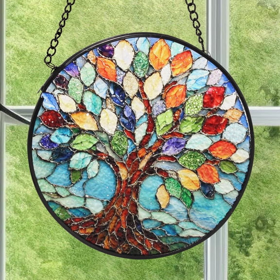 Style-Carry Tree of Life Stained Glass Suncatcher for Windows, 6.3 Inch Colorful Sun Catcher Indoor Window Hanging,Stained Glass Window Art for Home, Garden, and Gifts