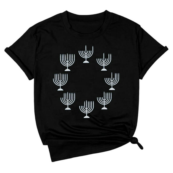 Style Casual Short Sleeve Graphic Printed For Hanukkah Celebration Comfortable Soft Tee With Inspirational Lettering Design For Everyday Wear