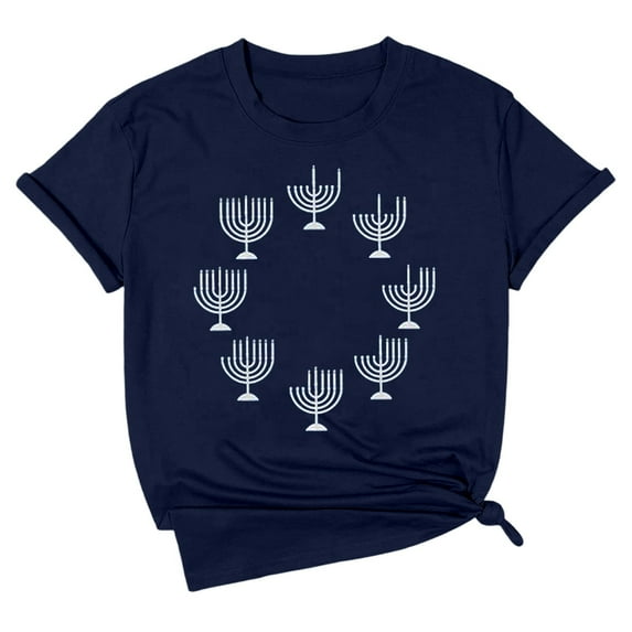 Style Casual Short Sleeve Graphic Printed For Hanukkah Celebration Comfortable Soft Tee With Inspirational Lettering Design For Everyday Wear