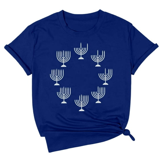 Style Casual Short Sleeve Graphic Printed For Hanukkah Celebration Comfortable Soft Tee With Inspirational Lettering Design For Everyday Wear