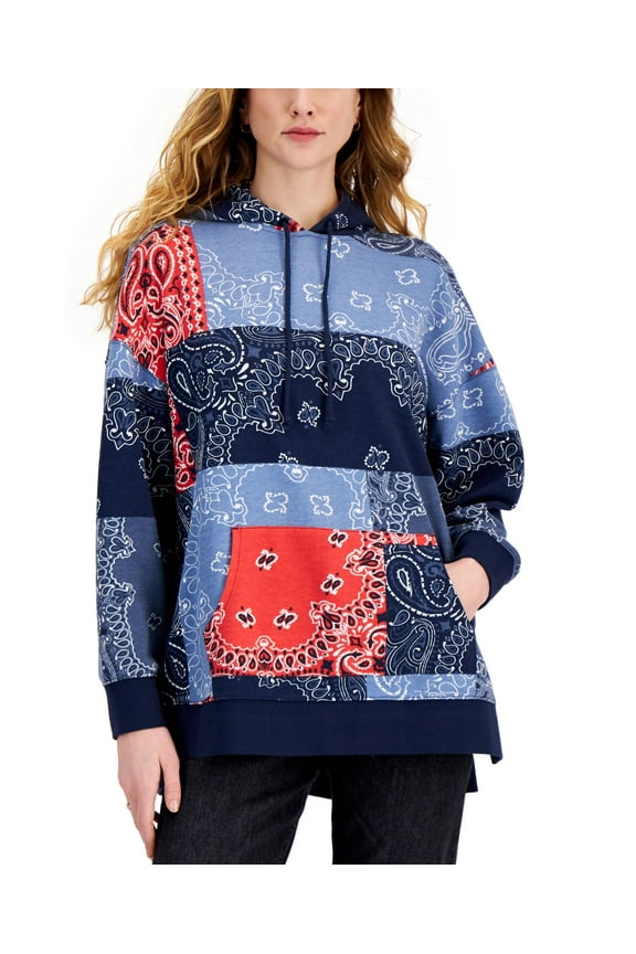 Style & Co Bandana Patch Print Oversized Hoodie Bandana Patch L