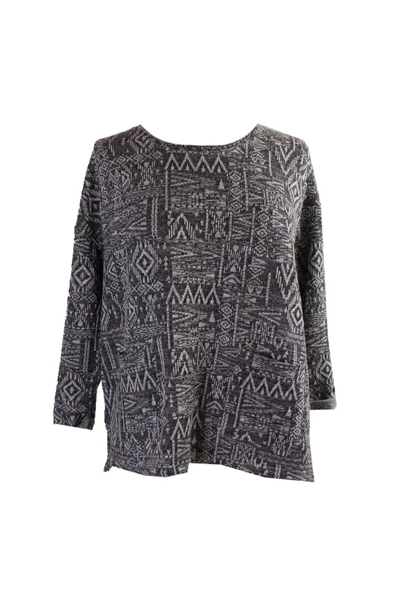 Black Marled Jacquard Cuffed-Sleeve Sweater S