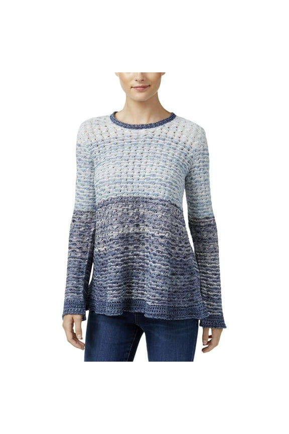Style & Co Blue Combo Colorblocked Knit-Pattern Sweater L