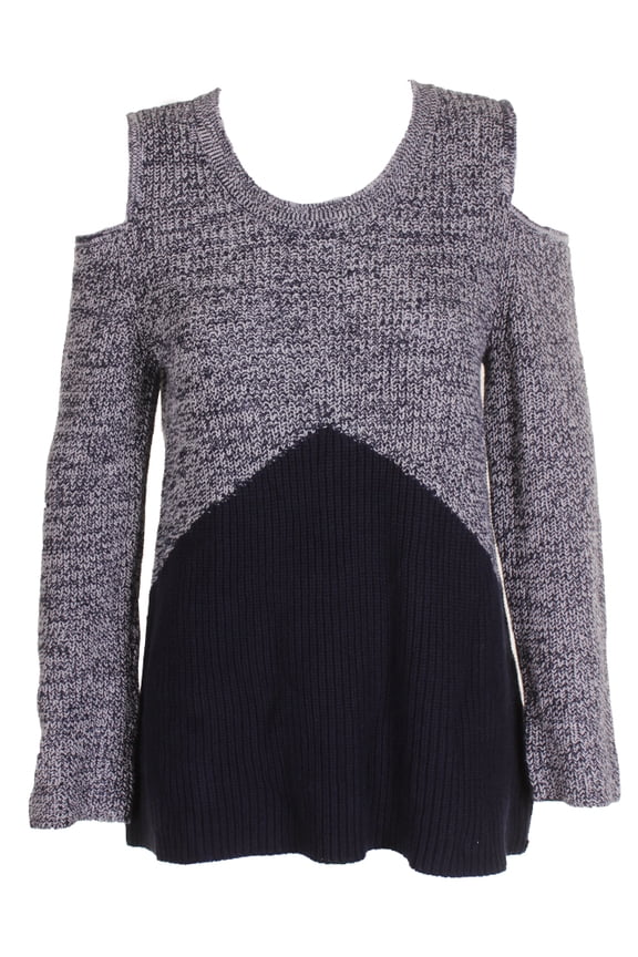 Style & Co Colorblocked Cold Shoulder Sweater Bluewarm Ivory L