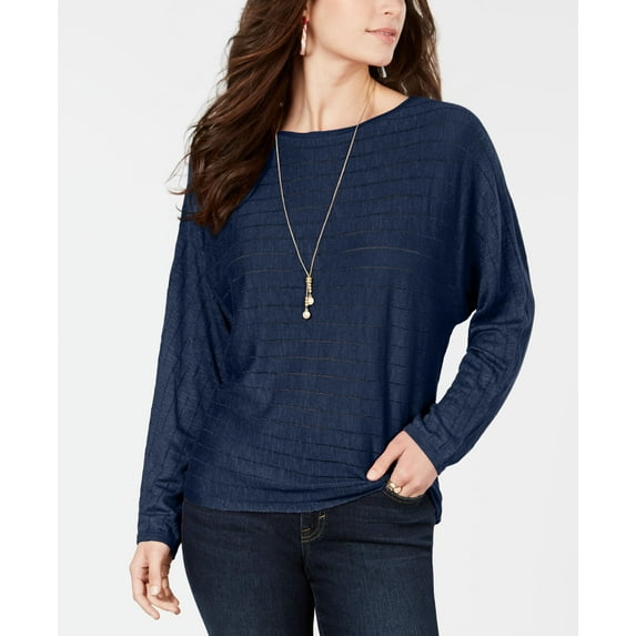 Style & Co Boat Neck Dolman Sleeve Sweater Timeless Navy L