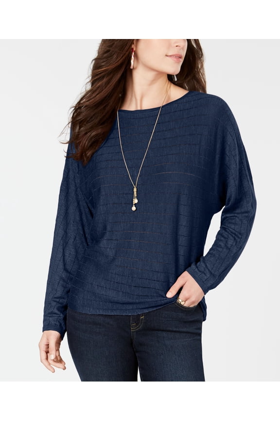 Style & Co Boat Neck Dolman Sleeve Sweater Timeless Navy M