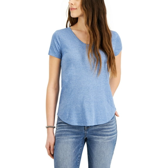 Style & Co Burnout V Neck T-Shirt Blue Paisley XL