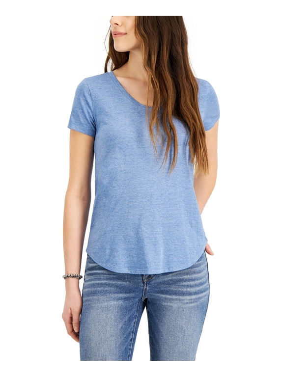 Style & Co Burnout V Neck T-Shirt Blue Paisley XL
