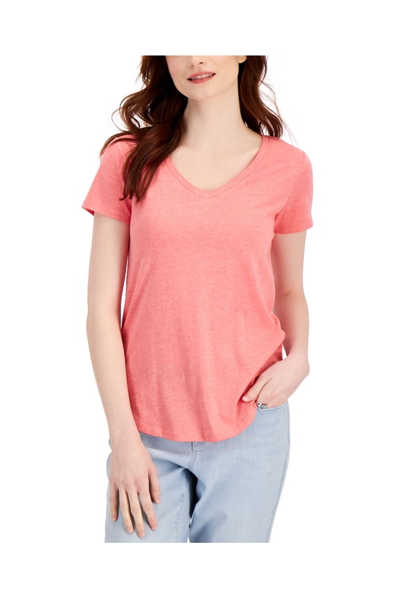 Style & Co Burnout V Neck T-Shirt Loving Red XS