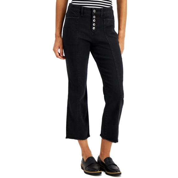 Style & Co Button Fly Cropped Jeans Washed Black 16