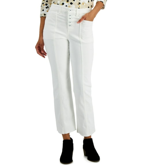 Style & Co Button Fly Kick Crop Jeans Bright White 10
