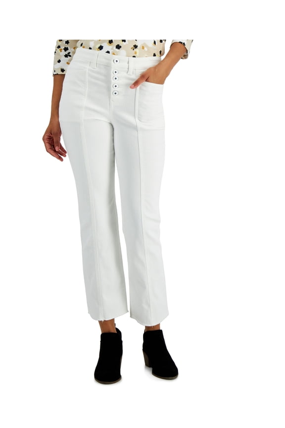 Style & Co Button Fly Kick Crop Jeans Bright White 8