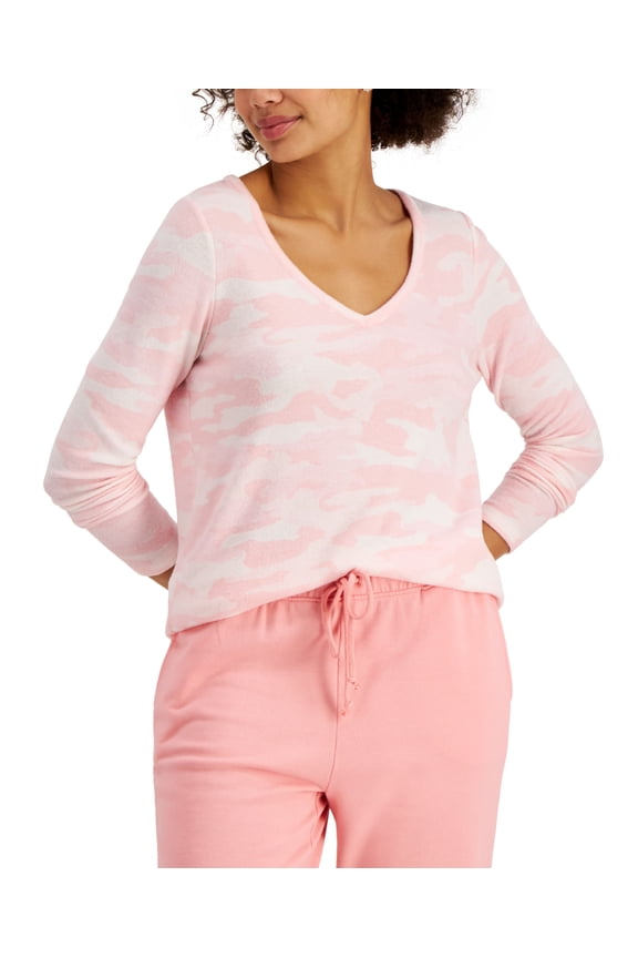 Style & Co Camo Print Long Sleeve T-Shirt Pink Camo L