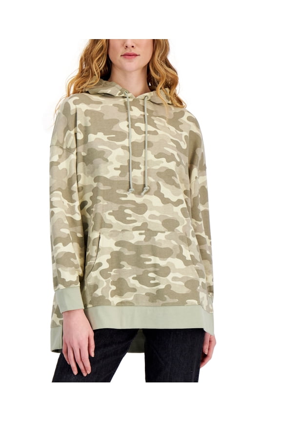 Style & Co Camo Print Oversized Hoodie Green Camo L
