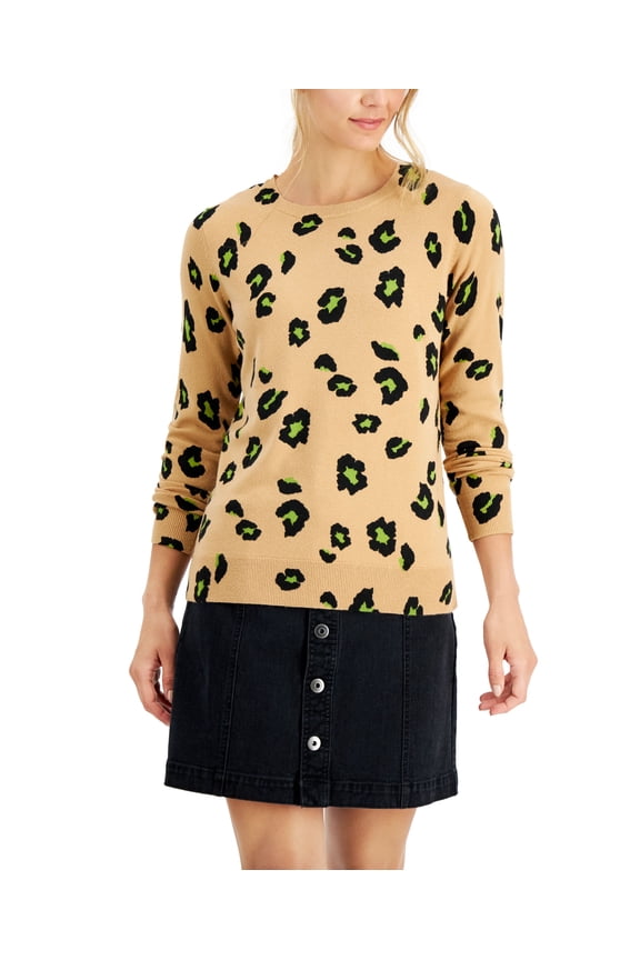 Style & Co Cheetah Print Sweater Cheetah Coffee S