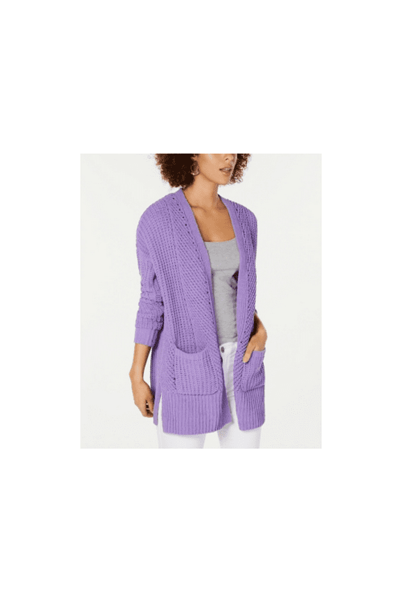 Style & Co Chenille Open Front Cardigan Lilac Kiss XS