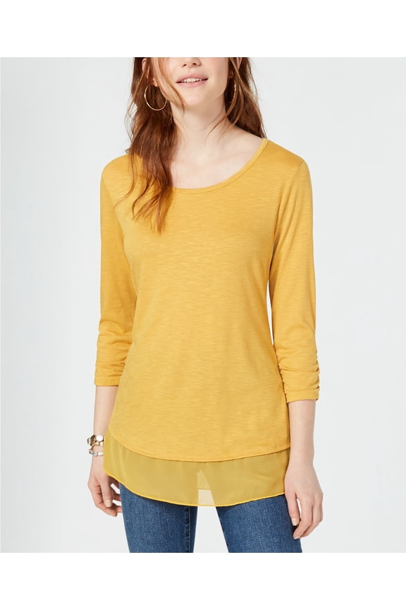 Style & Co Chiffon Hem Top Gold Curry S