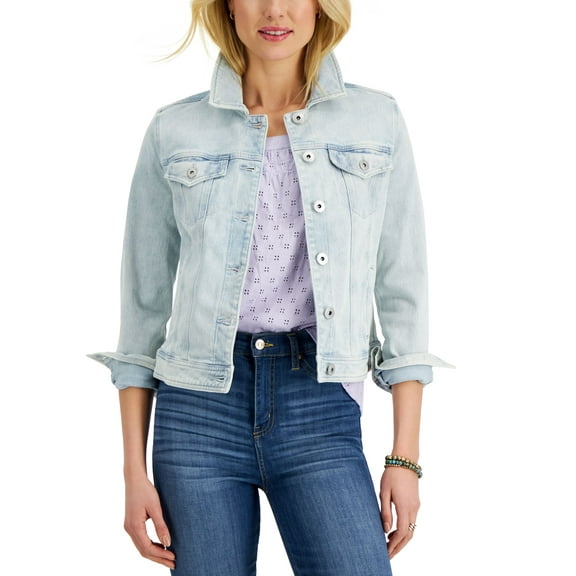 Style & Co Classic Denim Jacket Mosaic Wash Tropic Blue XS
