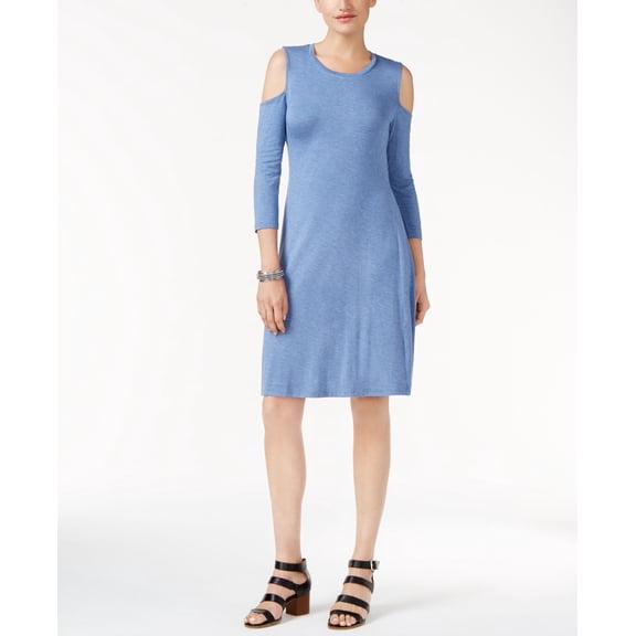 Style & Co. Cold-Shoulder A-Line Dress (Carbon Blue Heather, L)