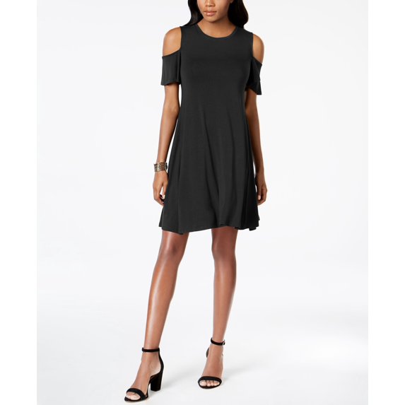Style & Co Cold Shoulder A Line Dress Deep Black S