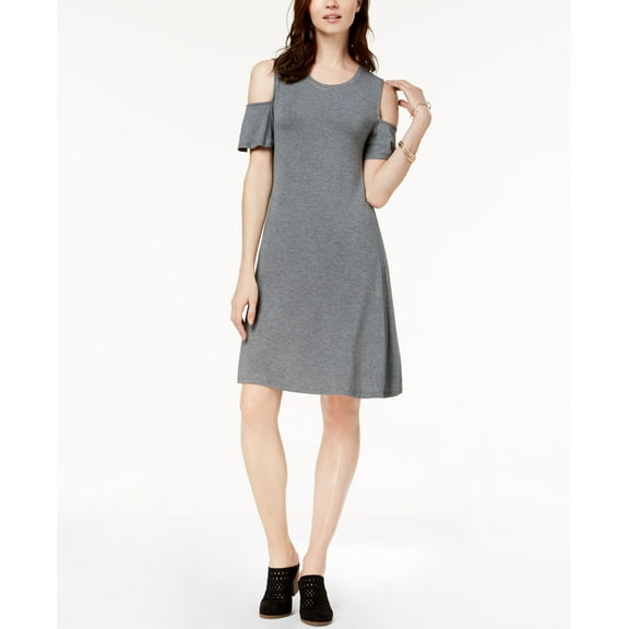 Style & Co Cold Shoulder A Line Dress Mid Heather Grey XS
