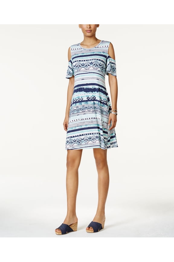 Style & Co Cold Shoulder Flutter Sleeve Dress Global Dye XL