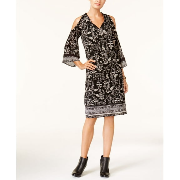 Style & Co Cold Shoulder Peasant Dress Nocturnal Black XL