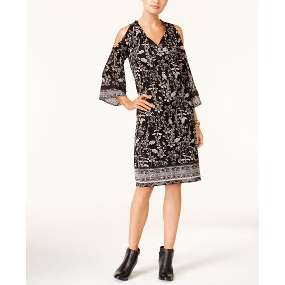 Style & Co Cold Shoulder Peasant Dress Nocturnal Black XS